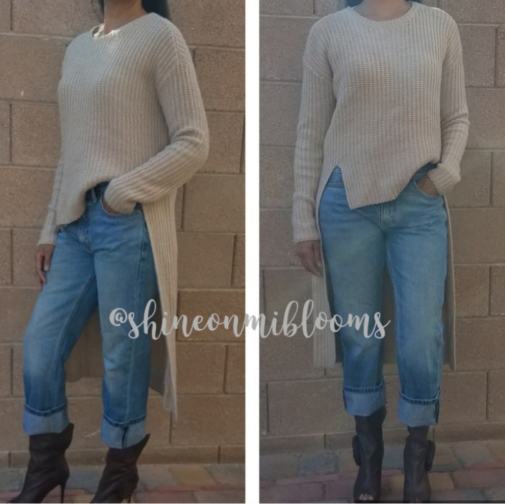 SOLD• Xhiliration Tan Knitted Sweater Medium - Picture 1 of 6